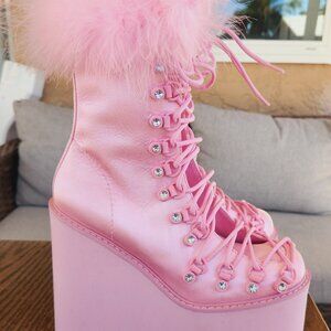 Marabou Traitor Boots Pink Platform Festival